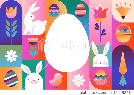 Happy Easter geometric background. Colorful Easter egg card and banner design 137349246