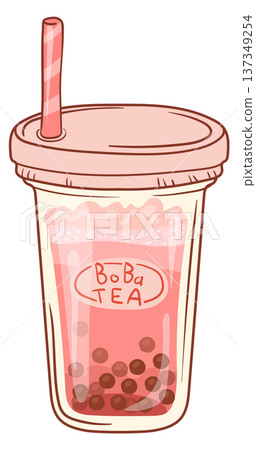 Boba tea cup icon. Asian kawaii drink Boba tea cup icon. Asian kawaii drink 137349254