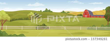 Farm landscape. Ranch countryside empty scene background 137349281