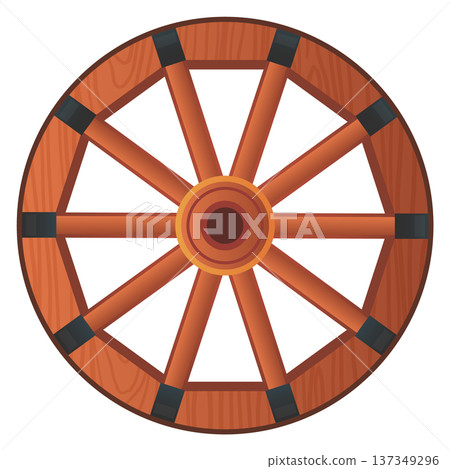 Wooden wheel cartoon icon. Old transport part Wooden wheel cartoon icon. Old transport part 137349296