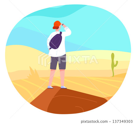 Guy look forward at desert landscape cartoon icon 137349303