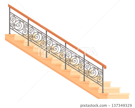 Classic stone stairs. Retro ornate handrail staircase 137349329