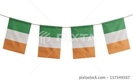 String of irish flag bunting with green, white, and orange stripes hanging for st. patrick's day celebration, isolated on a transparent background String of irish flag bunting with green, white, and orange stripes hanging for st. patrick's day celebration, isolated on a transparent background 137349387