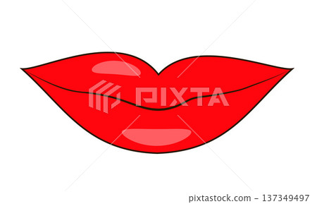 Vibrant red lips isolated on white background. Sexy lips icon. Glamour fashion vector illustration. Perfect for cosmetic products, beauty salons and makeup artists. 137349497