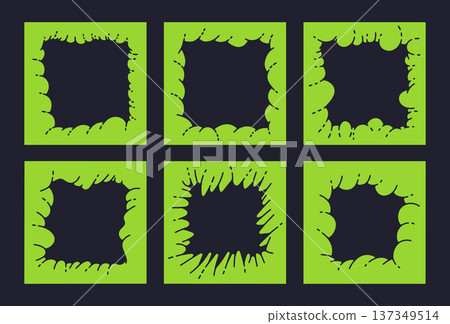 Bubble cloud frames. Abstract hand drawn puffy cloud borders, cute chubby holes flat vector illustration set. Cartoon isolated bubble frames Bubble cloud frames. Abstract hand drawn puffy cloud borders, cute chubby holes flat vector illustration set. Cartoon isolated bubble frames 137349514