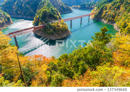 秋日大井川鐵道井川線:奧尾井城站的秋葉美景 秋日大井川鐵道井川線:奧尾井城站的秋葉美景 137349688