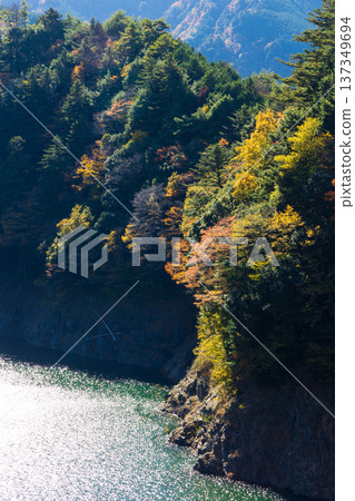 從大井川鐵道井川線奧尾井城站眺望秋景 從大井川鐵道井川線奧尾井城站眺望秋景 137349694