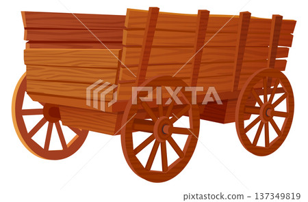 Wooden wagon. Old farm vehicle cartoon icon Wooden wagon. Old farm vehicle cartoon icon 137349819