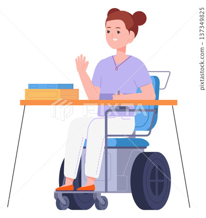 School girl in wheelchair. Disabled student cartoon character School girl in wheelchair. Disabled student cartoon character 137349825