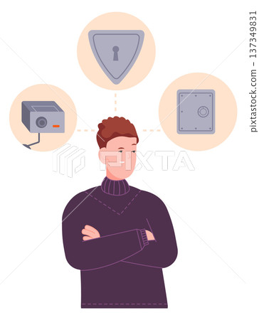 Cyber security job. Man protect information color character Cyber security job. Man protect information color character 137349831