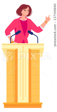 Woman speak on podium. Public orator. Debate politician Woman speak on podium. Public orator. Debate politician 137349840