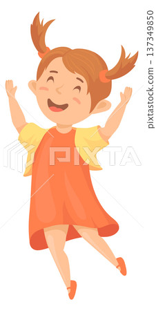 Cheerful girl in jumping pose. Kid cartoon character 137349850