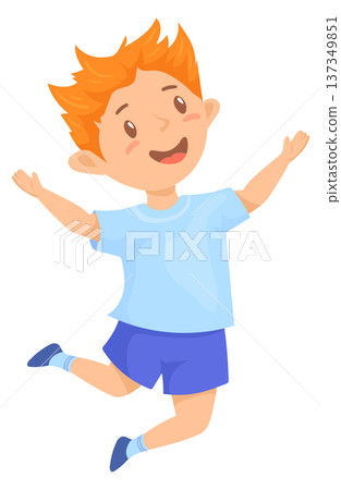 Jumping boy. Happy positive kid cartoon character 137349851
