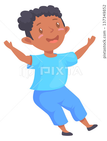 Cheerful boy cartoon character. Happy smiling kid Cheerful boy cartoon character. Happy smiling kid 137349852