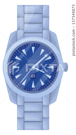 Silver watch. Analog chronometer clock cartoon icon Silver watch. Analog chronometer clock cartoon icon 137349873