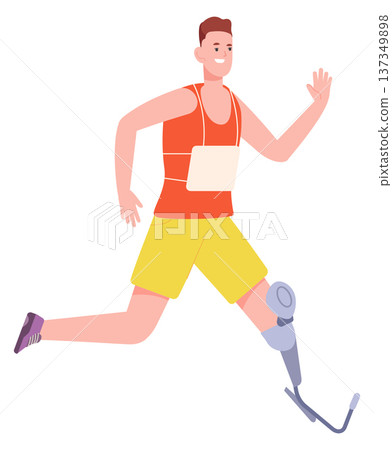 Marathon athlete with prosthetic leg. Happy smiling guy 137349898