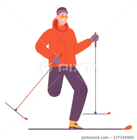 Para alpine skiing concept. Disabled man on skies 137349900