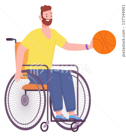 Basketball player in wheelchair. Sport game inclusion concept Basketball player in wheelchair. Sport game inclusion concept 137349901