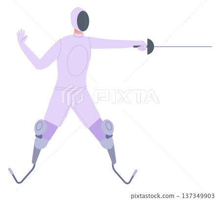 Fencing man with prosthetic legs. Disabled sport character Fencing man with prosthetic legs. Disabled sport character 137349903