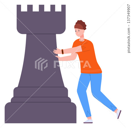 Tactical move concept. Woman hold chess rook Tactical move concept. Woman hold chess rook 137349907