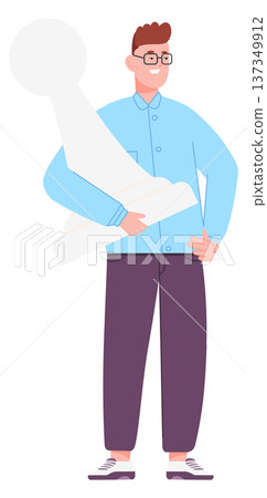 Man hold big pawn. Personal career strategy 137349912