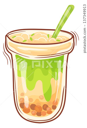 Asian boba drink glass with green straw menu icon Asian boba drink glass with green straw menu icon 137349913