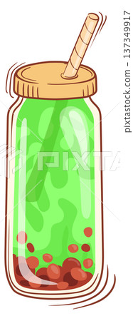 Green smoothie boba drink hand drawn icon 137349917