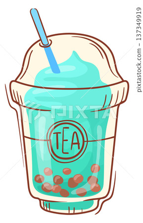 Pearl tea cup. Takeaway drink color icon Pearl tea cup. Takeaway drink color icon 137349919