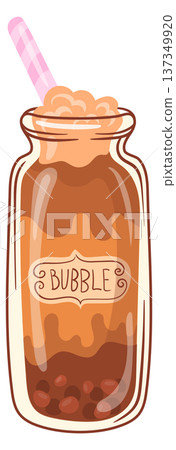 Bubble asian drink glass. Sweet chocolate tea 137349920