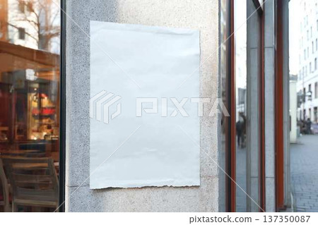 White wrinkled poster template. Glued paper mockup. Blank wheatpaste on textured wall. Empty street art sticker mock up. Clear urban glued advertising canvas. White wrinkled poster template. Glued paper mockup. Blank wheatpaste on textured wall. Empty street art sticker mock up. Clear urban glued advertising canvas. 137350087