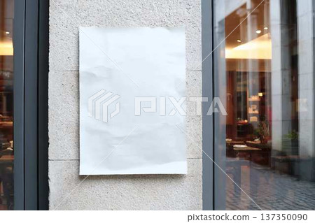 White wrinkled poster template. Glued paper mockup. Blank wheatpaste on textured wall. Empty street art sticker mock up. Clear urban glued advertising canvas. White wrinkled poster template. Glued paper mockup. Blank wheatpaste on textured wall. Empty street art sticker mock up. Clear urban glued advertising canvas. 137350090