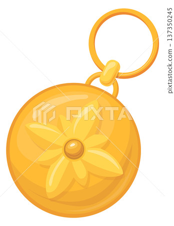 Golden pendant cartoon icon. Round charm jewelry Golden pendant cartoon icon. Round charm jewelry 137350245