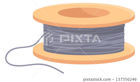 Thread spool cartoon icon. Wooden needlecraft tool Thread spool cartoon icon. Wooden needlecraft tool 137350246