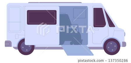 Van with handicap boarding. Disability equipped transport icon Van with handicap boarding. Disability equipped transport icon 137350286