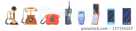 Phone evolution illustration. Communication device history progress 137350287