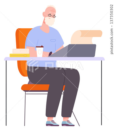 Retired man write book. Elderly person lifestyle 137350302