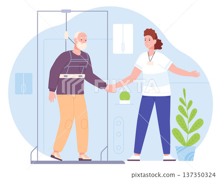 Senior physiotherapy in medical clinic. Doctor training old man Senior physiotherapy in medical clinic. Doctor training old man 137350324