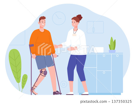 Nurse help patient with orthopedic injury. Medical assistance 137350325