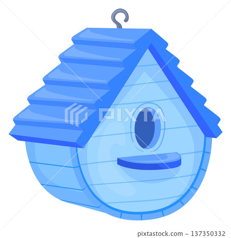 Blue birdhouse cartoon icon. Animal feeder construction Blue birdhouse cartoon icon. Animal feeder construction 137350332