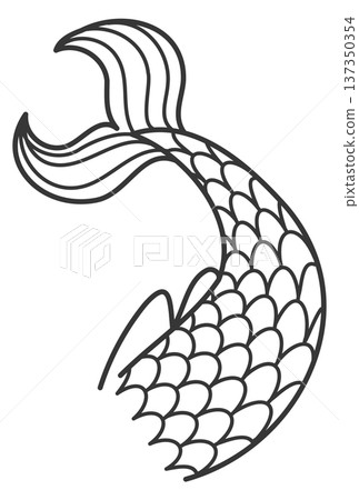Magic fish tail. Mermaid symbol. Fantasy drawing Magic fish tail. Mermaid symbol. Fantasy drawing 137350354
