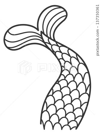 Fish tail drawing. Sea creature line doodle 137350361