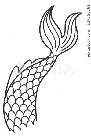 Mermaid tail doodle drawing. Fairytale underwater girl 137350362