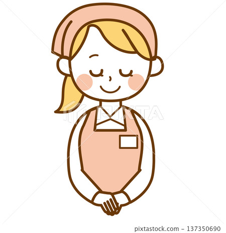 Illustration of a female supermarket clerk bowing Illustration of a female supermarket clerk bowing 137350690