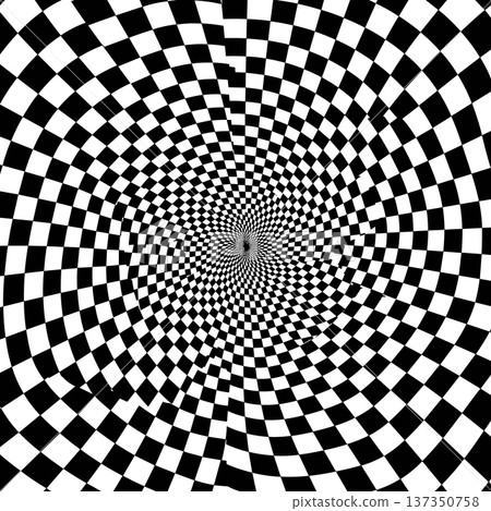 Optical illusion spiral checkerboard pattern abstract geometric design 137350758