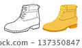 Yellow padded collar work boot women color plus line set. Lug sole lace boot for footwear catalog and branding project.  137350847