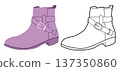 Purple harness boot women color plus line set. Strap detail ankle boot for lookbook page and branding project. Technical 137350860