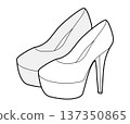Platform pump women heel sketch pair. Chunky sole dress footwear for party, runway, festival, evening event.  137350865