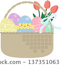 Easter eggs and chicks basket illustration material 137351063