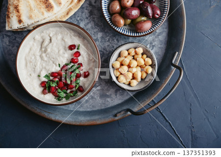 Traditional vegan arabic eggplant appetize Aubergine dip - Baba Ghanoush Traditional vegan arabic eggplant appetize Aubergine dip - Baba Ghanoush 137351393
