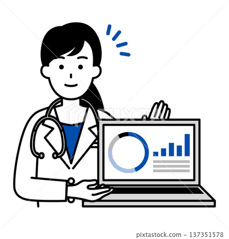 Female doctor showing graphs on laptop screen Female doctor showing graphs on laptop screen 137351578
